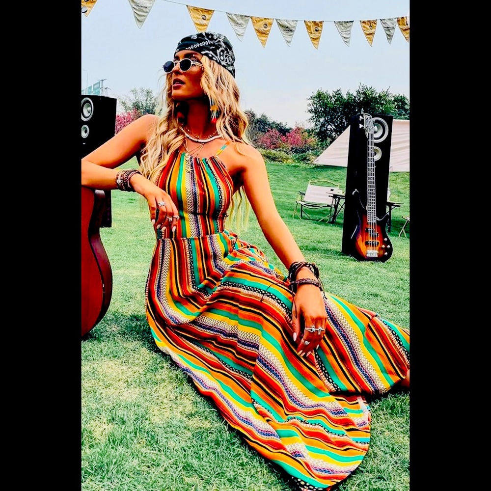 Colorful, striped print dress. Perfect for summer.